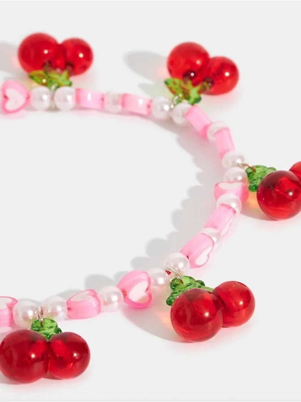 Cherry Heart Beaded Phone Charm Strap Wrist Lanyard Cute Kawaii Pink Red New